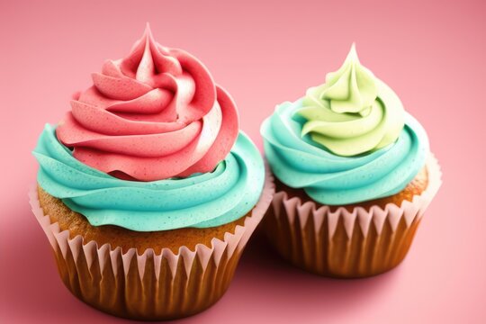 High-Resolution Image of a Delicious Cupcake on a Pastel Background Showcasing its Sweet and Decorative Characteristics, Perfect for Adding a Sweet and Mouth-Watering Element to any Design Project