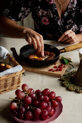 Girl eating breakfast closeup homemade breakfast