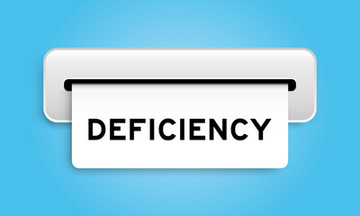 White coupon banner with word deficiency from machine on blue color background