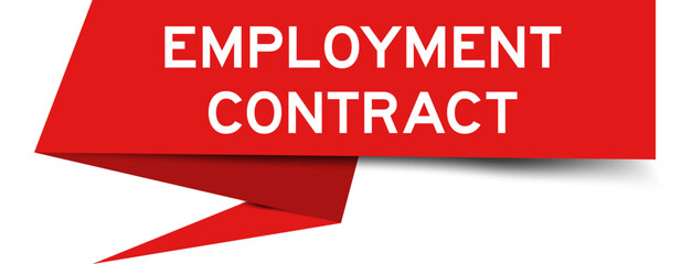 Red color speech banner with word employment contract on white background