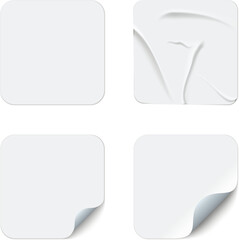 Blank square adhesive stickers mock up with curved corner. Mockup empty rectangular sticky label.