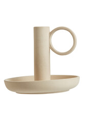 retro style ceramic candle holder with handle isolated on white