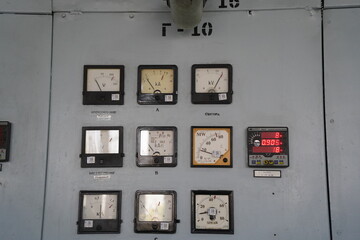 Almaty, Kazakhstan - 10.07.2022 : Panel with voltage sensors for heating plants and power plants.