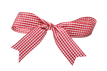 Plaid fabric ribbon with bow on transparent background, PNG image.