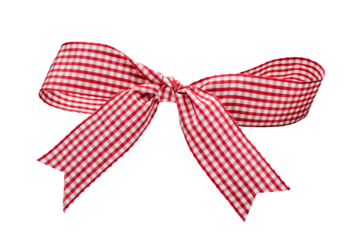 Plaid fabric ribbon with bow on transparent background, PNG image.