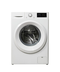 Washing machine front view on transparent backgroung, PNG image. - obrazy, fototapety, plakaty