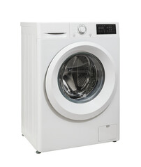 Washing machine side view on transparent backgroung, PNG image. - obrazy, fototapety, plakaty
