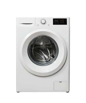 Washing machine front view on transparent backgroung, PNG image.