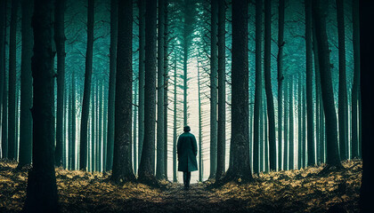 Man In the Middle of Forest Generator Ai