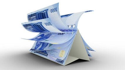 Calendar made of new Nigerian naira notes isolated on  transparent background. Money calendar. spending concept. 3d rendering