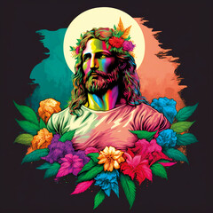 Heiligenbild - Jesus Christus modern, bunt – Generative AI - obrazy, fototapety, plakaty