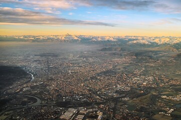 Panoramic aerial view of Turin city Italy