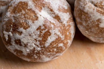 Powdered sugar gingerbread on the table