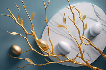 Easter template with eggs and willow branch. Generative AI