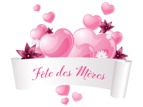 French Mother's day banner with pink hearts - celebration design