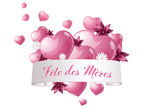 French Mother's day banner with pink hearts - celebration design