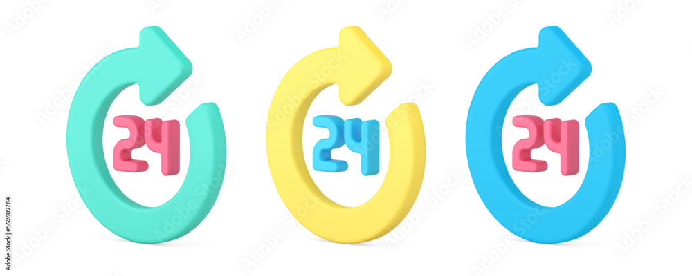 Poster 24 hours information circle arrow pointer call center delivery customer support 3d icon set vector
