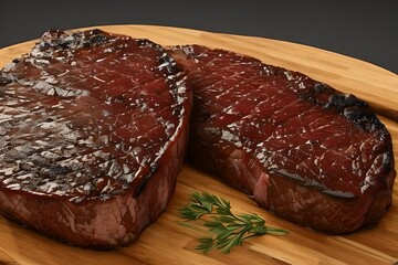 Roast beef steak on a wooden cutting board generative ai