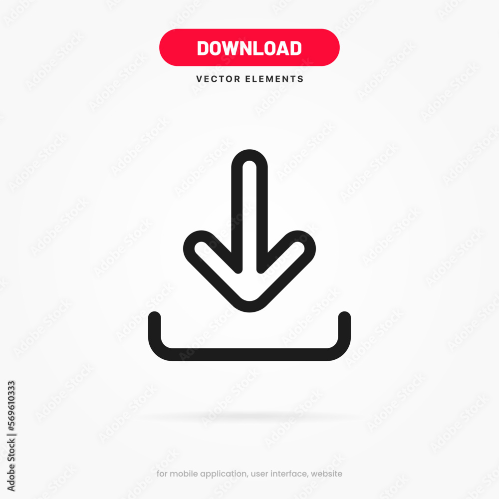 Fototapete 3D download button icon. Upload icon. Down arrow bottom side symbol. Click here button. Save cloud icon push button for UI UX, website, mobile application.
