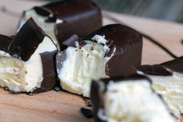 Sweet curd cheese made from milk with milk chocolate