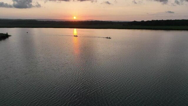 Canoe in the Sunset Time Drone Video, Mert Lake İgneada, Kirklareli Turkey
