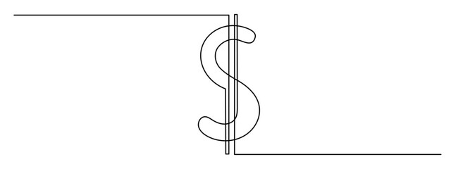 Dollar currency, one line art, continuous contour drawing,hand-drawn icon for business, minimalist design.Financial valuta sign,trendy template for web design,social media.Editable stroke.Vector
