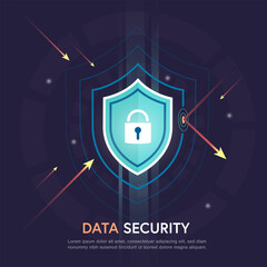Naklejka na ściany i meble Abstract security shield and protection digital data from attacks vector
