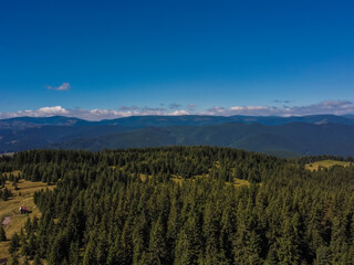 Aerial vIew by drone. Summer. Pamir military base, Bucovina. Chernivtsi región. Ukraine Carpatian mountains.