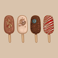 Collection of ice cream on a stick with different flavors