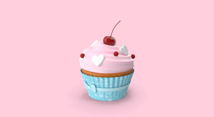 3d Valentines Day Cupcake with Cherry