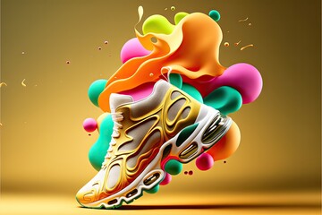 Running shoes with colorful splashes