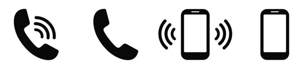Ringing phone icon set. Telephone call sign. Smartphone ringing symbol. Vector illustration
