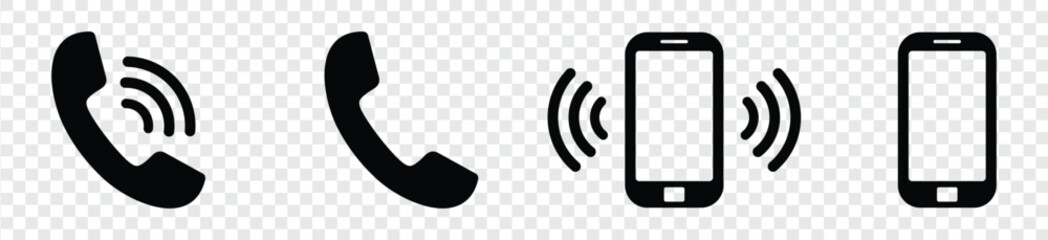 Ringing phone icon set. Telephone call sign. Smartphone ringing symbol on Transparent background. Vector illustration - obrazy, fototapety, plakaty