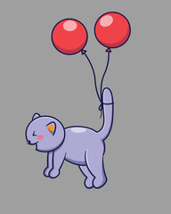 cute cat flying with balloon cartoon vector illustration