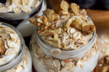 yogurt made from milk with walnuts and muesli