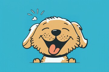 Fototapeta premium On a blue background, a smiling, happy puppy dog can be seen with its eyes closed. Generative AI