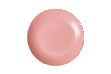 Pink plate on a white background. View from above. Concept. isolated