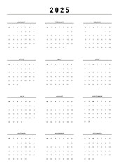 Black and White 2025 Calendar template