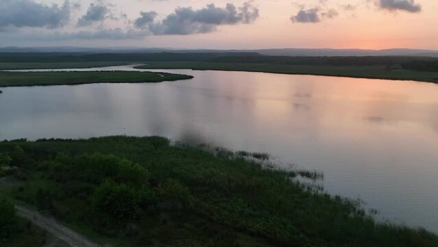 Canoe in the Sunset Time Drone Video, Mert Lake İgneada, Kirklareli Turkey