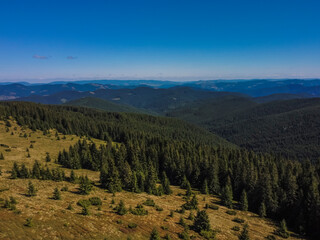 Aerial vIew by drone. Summer. Pamir military base, Bucovina. Chernivtsi región. Ukraine Carpatian mountains.