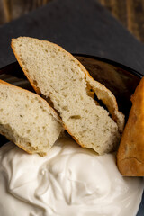 oriental flatbread made of wheat flour with sour cream