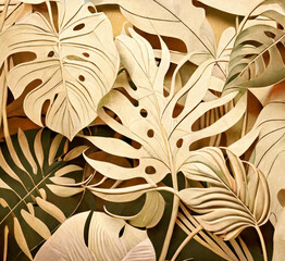 tropical leaves background art deco beige color