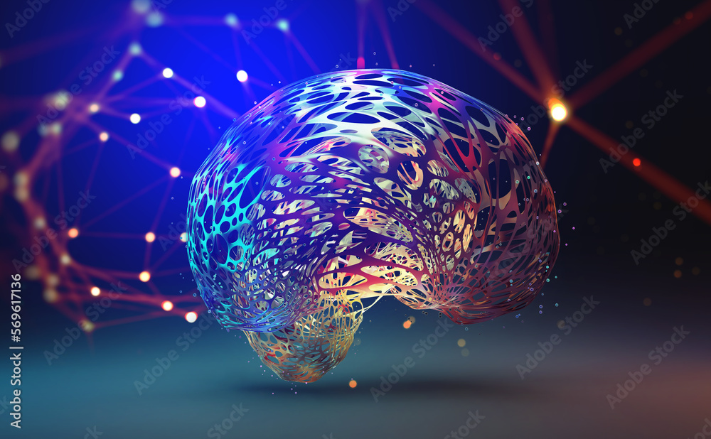 Poster artificial intelligence, neural network, digital mind 3d illustration. synthetic brain cyber abstrac