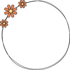 Hand drawn circle frame decoration element with flowers clip art