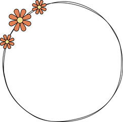 Hand drawn circle frame decoration element with flowers clip art