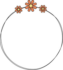 Hand drawn circle frame decoration element with flowers clip art