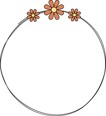 Hand drawn circle frame decoration element with flowers clip art