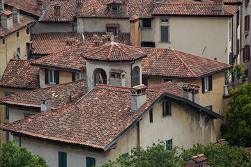 Aerial view of the Citta Alta (Upper town) in Bergamo, Italy