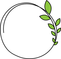Hand drawn circle frame decoration element with leaves and flowers clip art