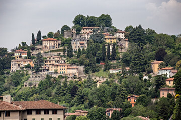 Aerial view of the Citta Alta (Upper town) in Bergamo, Italy